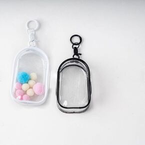 2PCS Clear Character Display Bag Mini Doll Hanging Box with Key Chain, Portable Zipper Closure Dust Guard Set Box - Semi-Circular (Black + Transparent)