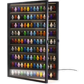 Large 126 Minifigures Miniature Display Case ,LED Building Block Toy Collectibles Display Box , Wall Mount Figure Display Cabinet with Acrylic Protected Clear Lockable Door