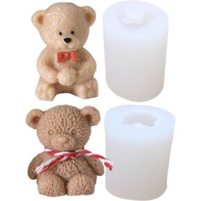 Cute Bear Set Candle Mold Cartoon Bears Silicone Mold for Soap Soy Wax Epoxy Resin DIY Handcraft Party Dinner Ornaments Wedding Car Decoration (2 Pack)