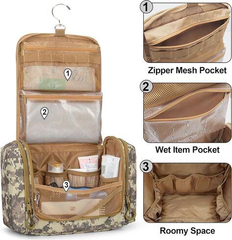 Tactical Toiletry Travel Bag for Men, Hanging Dopp Kit Hygiene Bag Shower Organizer with Hook for Toiletries and Shaving Care, Black (Empty Bag) in Saudi Arabia