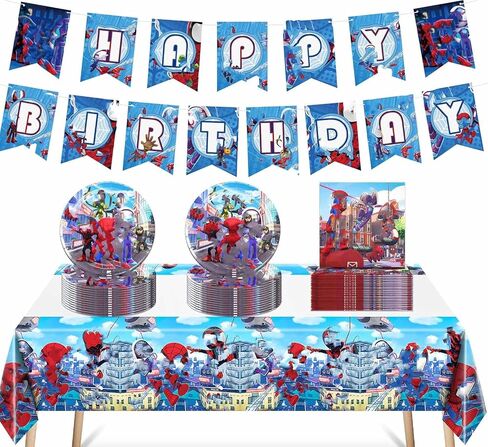 50pcs زخارف لوازم حفلات عيد ميلاد مذهلة ، 24 لوحة ، 24 مناديل ، مفصل المائدة الواحد وعلم سحب واحد ، زينة حفلة عيد ميلاد للأطفال in Saudi Arabia