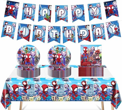 50pcs زخارف لوازم حفلات عيد ميلاد مذهلة ، 24 لوحة ، 24 مناديل ، مفصل المائدة الواحد وعلم سحب واحد ، زينة حفلة عيد ميلاد للأطفال in Saudi Arabia