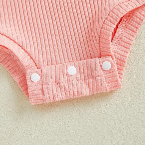 Newborn Baby Girl Clothes Summer Short Sleeve Jumpsuit Romper with Bow Headband Knit Ribbed Outfits in Kuwait