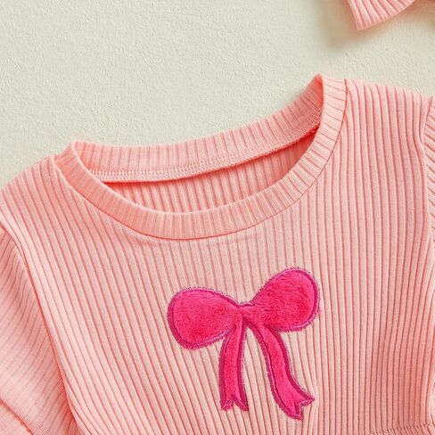 Newborn Baby Girl Clothes Summer Short Sleeve Jumpsuit Romper with Bow Headband Knit Ribbed Outfits in Kuwait