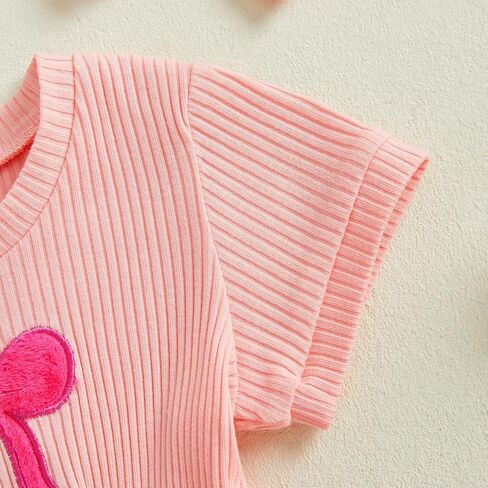 Newborn Baby Girl Clothes Summer Short Sleeve Jumpsuit Romper with Bow Headband Knit Ribbed Outfits in Kuwait