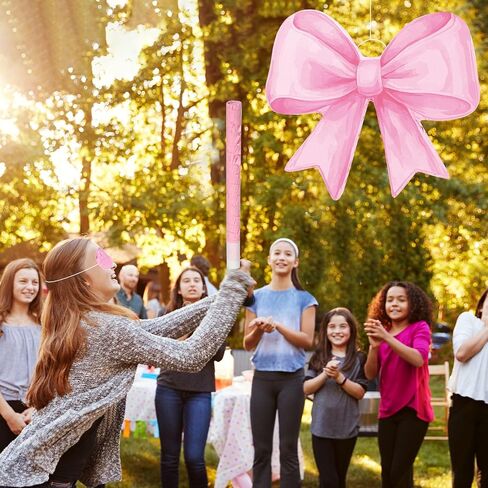 Threan Bow Piñata Bow Party Piñata Set ، Pink Bow Piñata مع قناع عصا الخفافيش لعصابات القوس للمسحور عيد ميلاد الزفاف الزواج الذكرى الذكرى السنوية المستلزمات (Pink ، Bow) in Kuwait