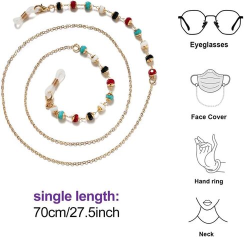 Tiwnefua 4PCS Eyeglass Chain Mask Chain Sunglass Strap Holder Lanyard Beaded Necklace Chain Eyewear Retainer Chain Metal Beaded Eyeglasses Long Necklace Fashion Accessories in Saudi Arabia