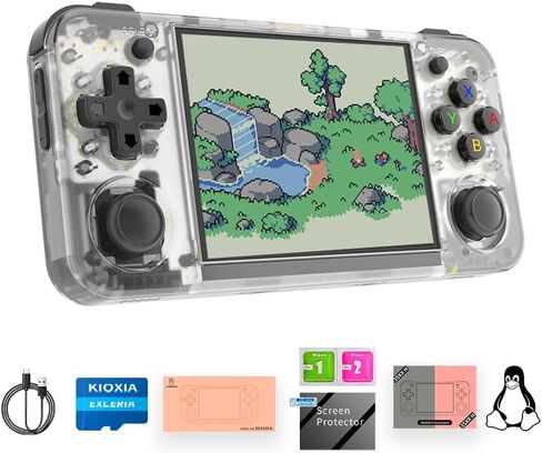 RG35XX H Retro Retro Handheld Game Console مع شاشة IPS نظام Linux 3.5 بوصة وبطارية TF 64G مدمجة في 3300 مللي أمبير في الساعة تصل إلى 8 ساعات متوافقة مع 5G WiFi و Bluetooth 4.2 الأبيض الشفاف in Kuwait