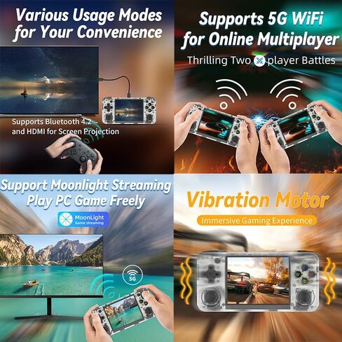 RG35XX H Retro Retro Handheld Game Console مع شاشة IPS نظام Linux 3.5 بوصة وبطارية TF 64G مدمجة في 3300 مللي أمبير في الساعة تصل إلى 8 ساعات متوافقة مع 5G WiFi و Bluetooth 4.2 الأبيض الشفاف in Kuwait