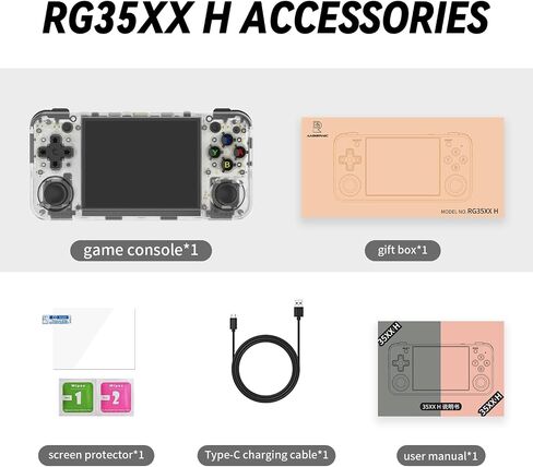 RG35XX H Retro Retro Handheld Game Console مع شاشة IPS نظام Linux 3.5 بوصة وبطارية TF 64G مدمجة في 3300 مللي أمبير في الساعة تصل إلى 8 ساعات متوافقة مع 5G WiFi و Bluetooth 4.2 الأبيض الشفاف in Kuwait