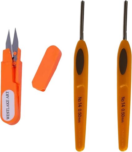 Westlake Art Clover Steel Crochet Hook ، رقم 14/0.50 مم (1027) ، 0.317 أوقية - مقبض مريح ، صياغة دقيقة مع مقص تطريز ، انزلاق ناعم ، مضغوط ، صلب الكروشيه الناعم [حزمة 2] in Kuwait