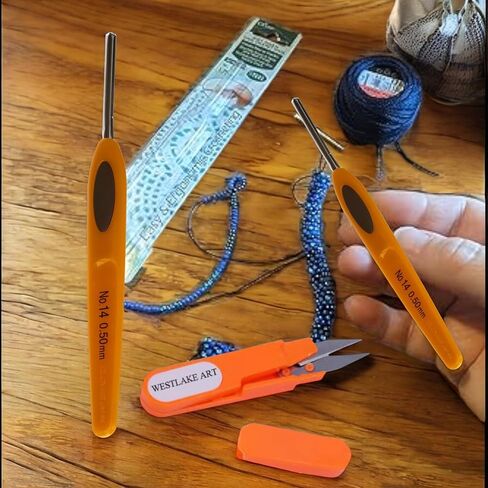 Westlake Art Clover Steel Crochet Hook ، رقم 14/0.50 مم (1027) ، 0.317 أوقية - مقبض مريح ، صياغة دقيقة مع مقص تطريز ، انزلاق ناعم ، مضغوط ، صلب الكروشيه الناعم [حزمة 2] in Kuwait