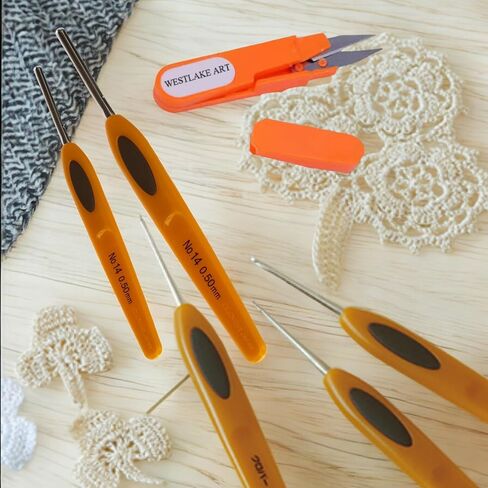 Westlake Art Clover Steel Crochet Hook ، رقم 14/0.50 مم (1027) ، 0.317 أوقية - مقبض مريح ، صياغة دقيقة مع مقص تطريز ، انزلاق ناعم ، مضغوط ، صلب الكروشيه الناعم [حزمة 2] in Kuwait