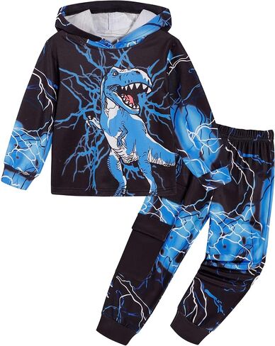 Toddler Boy Fall and Winter Clothes Long Trousers + Hooded Sweatershirts Dinosaur Suit Two-piece Set in Saudi Arabia