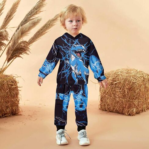 Toddler Boy Fall and Winter Clothes Long Trousers + Hooded Sweatershirts Dinosaur Suit Two-piece Set in Saudi Arabia
