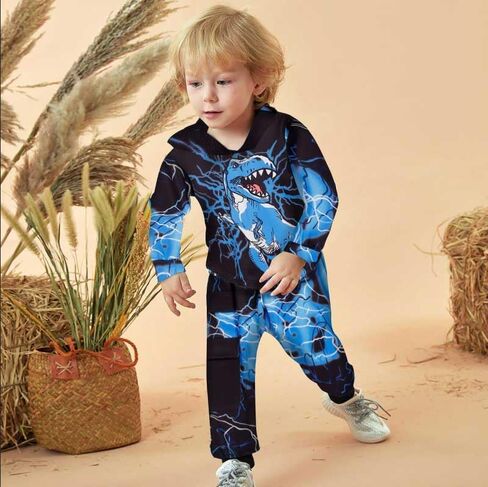 Toddler Boy Fall and Winter Clothes Long Trousers + Hooded Sweatershirts Dinosaur Suit Two-piece Set in Saudi Arabia