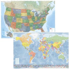 27.5x39.3 World and USA مجموعة خريطة الجدار (ورقة مطوية) ، الإصدار 2025