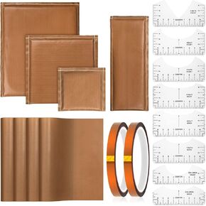 Tatuo 18 Pcs Heat Press Pillow Kit 4 Size Pressing Transfer Pillows, 4 Transfer Sheets, 2 Heat Resistant Tapes and 8 Size Shirt Rulers for Press Sublimation Projects(Brown)