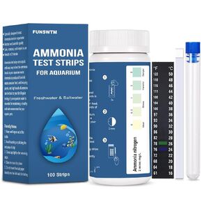 Ammonia Test Strips for Fish Tank: 100 Count Aquarium Ammonia Test Strips for Saltwater & Freshwater Aquariums & Ponds – Ammonia Test Kit with Test Tube Thermometer Stick
