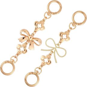 2pcs Bow Bag Extender Chains, Stylish Metal Bow Bag Extension Purse Strap Extender Chain Perfect Purse Chain Replacement and Accessories for Women for Bags Handbags Purses(Gold)