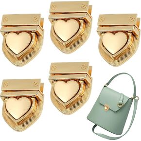 5 PCS Heart Tuck Lock Clasp Heart Shaped Purse Closure Catch Purse Thumb Lock Purse Buckle Fasteners Wallet Buckle Purse Tongue Lock Metal Clasp Locks for DIY Craft Wallet Bag Leather Handbags Making