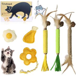 Catnip for Cats,Interactive Silvervine Sticks for Cats, Loofah Chew Cat Toys for Indoor Cats & Kitten Teething Toys & Cat Chew Toy,6 Pack