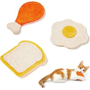 Potaroma Loofah Cat Chew Toys with Catnip and Silvervine, 3PCS Interactive Kitten Loofa Dental Teething and Biting Catnip Toys for Cat Dental Cleaning, 3.0 Inches