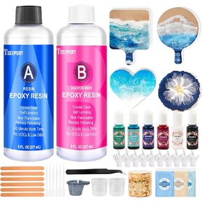 Teexpert Epoxy Resin Kit for Beginners, Resin Kit with Coaster Molds, Crystal Clear Art Casting Resin for DIY Resin Coasters 16 FL.OZ