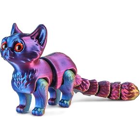 ATESSON 3D Printed Cat,3D Printed Animals,3D Printed Toys Flexible Joints 6.7" Animals 3D Model,Home Office Classroom Decor Executive Desk Fidget Spinner Toys,1 Piece (Green Blue)