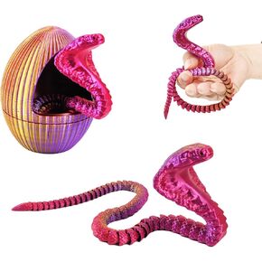 3D Printed Snake Eggs with 3D Printed Snake Inside, Cute Rotary Gear Eggs with 3D Printed Crystal Fidget Snake Animals Inside, Home Office Decor Executive Desk Crystal Cobra Toys（Red Green Blue