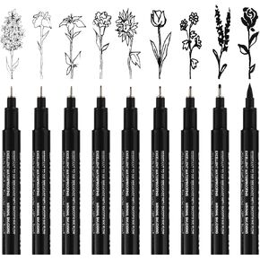Fineliner Pens, 9 Art Pens Set Waterproof Archival Inking Markers Art Pen for Sketch, Anime, Manga, Technical Drawing