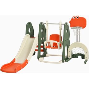Costzon 6 in 1 Toddler Slide and Swing Set, Kids Large Climber Slide Playset with Basketball Hoop, Football Gate and Golf Hole, Playground Swing Set for Indoor Outdoor Backyard 2-12 Gifts Presents