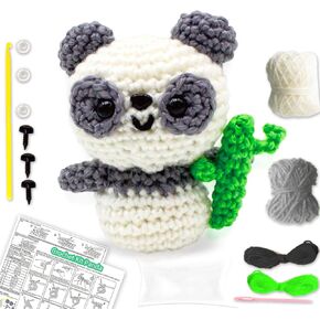 Crochet Kit for Beginners, Learn to Crochet Kits for Adults and Kids, DIY Panda Knitting Supplies, Knitting Starter Pack for Adults and Kids, Crocheting Animals Kits with Step-by-Step Tutorials
