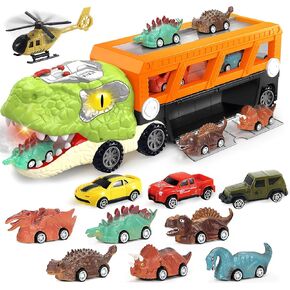Dinosaur Toys for Kids 3-5, 5-7 Year Old Boys, Big Dinosaur Truck with 10 Mini Car, Dinosaur Cars for Toddlers 3-4 Years, Kids Toys T-Rex Transport Carrier Truck, Birthday Gifts for 3 4 5 Year Old Boy