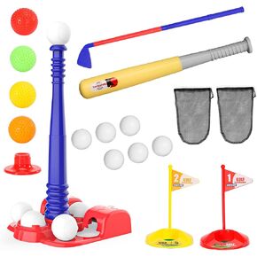 مجموعة TBALL ونوادي الجولف للأطفال الصغار 3-5-T-Ball & GLOF 2 في 1 Playet ، ألعاب رياضية داخلية وخارجية | هدايا للأعمار 3 4 5 6+ سنة الأطفال الأولاد والبنات