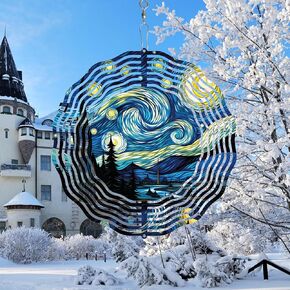 Starry Night Wind Spinners for Yard and Garden 3D Stainless Steel Wind Spinner Unique Gift Outdoor Wind Spinner 10 inch 3D Frosting Starry Night Wind Sculptures