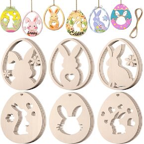 Easter Wood Cutouts Unfinished Wooden Easter Egg Bunny Crafts 24Pcs Flat Paintable Eggs Bunnies Cutout for Home Hanging Craft Ornaments Classroom Gifts Spring DIY Decorations 4 inch
