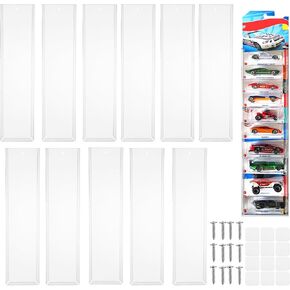 12Pcs Clear Display Case for Packaged Model Cars,Model Car Display Cases Wall Mount-Holds up to 120 Cars,Toy Car Storage Organizer Compatible with Hot Wheels,Clear Model Car Display Case(16.7 x 4.4)
