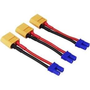 3pcs XT60 Male to EC2 Female Connector Adapter with 1.96inch/5cm 16awg Wire for RC Lipo Battery Car(Pack of 3)