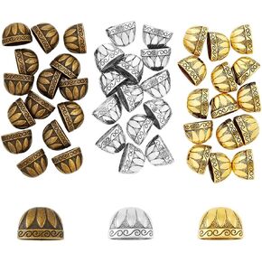45pcs 3 Colors Flower Spacer Bead Caps Tibetan Metal Floral Bead Cone End Caps Tassel Ends Cap Jewelry for Bracelet Necklace Earring Crafts Making, Inner Diameter: 9x16.5mm