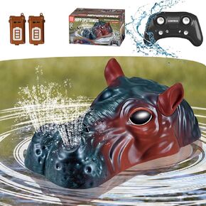 Remote Control Boat for Kids/Adults,Simulated Hippo with Movable Eyes and Ears,Spray Water,Sounds and Led Lights,RC Boat for Pools/Lakes/bathtubs，2 Rechargeable Batteries，Gifts for Boys/Girls