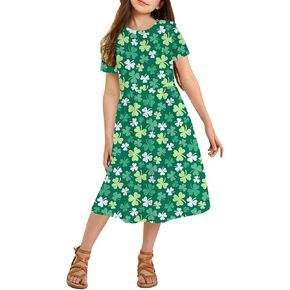 21KIDS Girl Maxi Dress Floral Short Sleeve Dresses with Pockets for Girls 6-14 Years