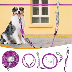 Dog Runner for Yard,Double Shock Absorption Dog Trolley System for Large Dogs,Heavy Duty 50FT Dog Tie Out Run Cable with 10FT Dog Leads,for Dogs Up to 250LBS,Aerial Dog Zipline for Outside,Camping