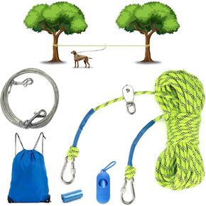 Dog Tie Out Cable, Dog Runner for Yard, Reflective Dog Lead Line with 360° Tangle Free for Camping, Yard, Park 50FT