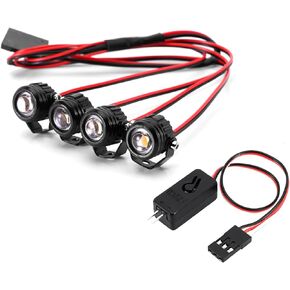 INJORA Round LED Lights with Controller for TRX4M SCX24 1/18 1/24 RC Crawlers Upgrade(4LED White&Controller)