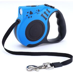 Retractable Dog Leash with USB Rechargeable Flashlight for Night Walks, 16FT Automatic Telescopic Tractor Dog Leash for Small and Medium Dogs, Water Blue