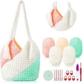 طقم كيس الكروشيه Whdiystella Kit Kit Corchet Kit للمبتدئين مع مجموعة Knitting Kit مع برامج فيديو خطوة بخطوة تعليمية للكبار مشاريع الكروشيه خيوط الكروشيه ، هوك الكروشيه لصياغة هدية