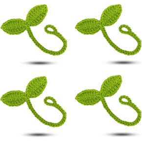 Nanchroadly 4 PCS Crochet Leaf Sprout Cute Knitted Leaf Sprout Crochet Accessories Headphone Accessories for Bookworms, Headphone Accessory and Cable Tie