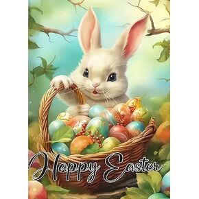 Happy Easter Diamond Art Kits for Adults Beginners, 5D DIY Full Round Drill Diamond Painting Kits Easter Bunny,Paint by Diamonds Dot Gem Art Crystal Easter Egg Easy,Home Wall Decor 12X 16Inch.