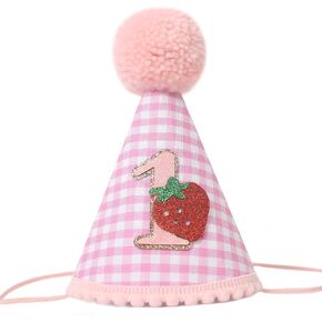 Strawberry 1st Birthday Hat For Girls，Sweet One Birthday Lattice Hat，Handcrafted Pink Strawberry First Birthday Hat，Berry Sweet Strawberry Headwear For Baby Shower，Baby Girl's Strawberry Theme Props